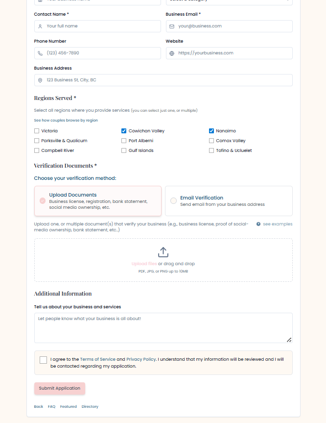 WeddingHelp vendor claim or add profile form screenshot