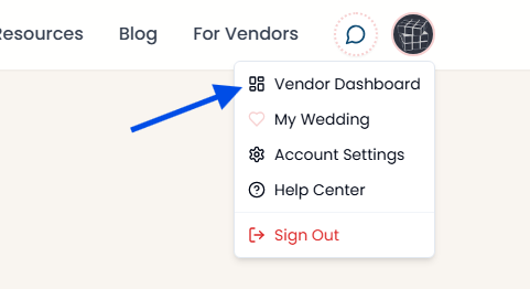 Vendor dashboard entry point