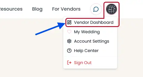 Open your Vendor Dashboard from the profile menu Vendor dashboard entry point