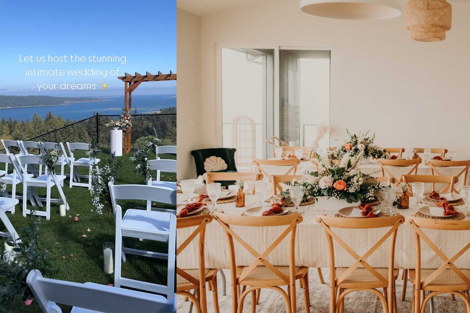 Intimate wedding setup at The Reverie venue in Lantzville on Vancouver Island