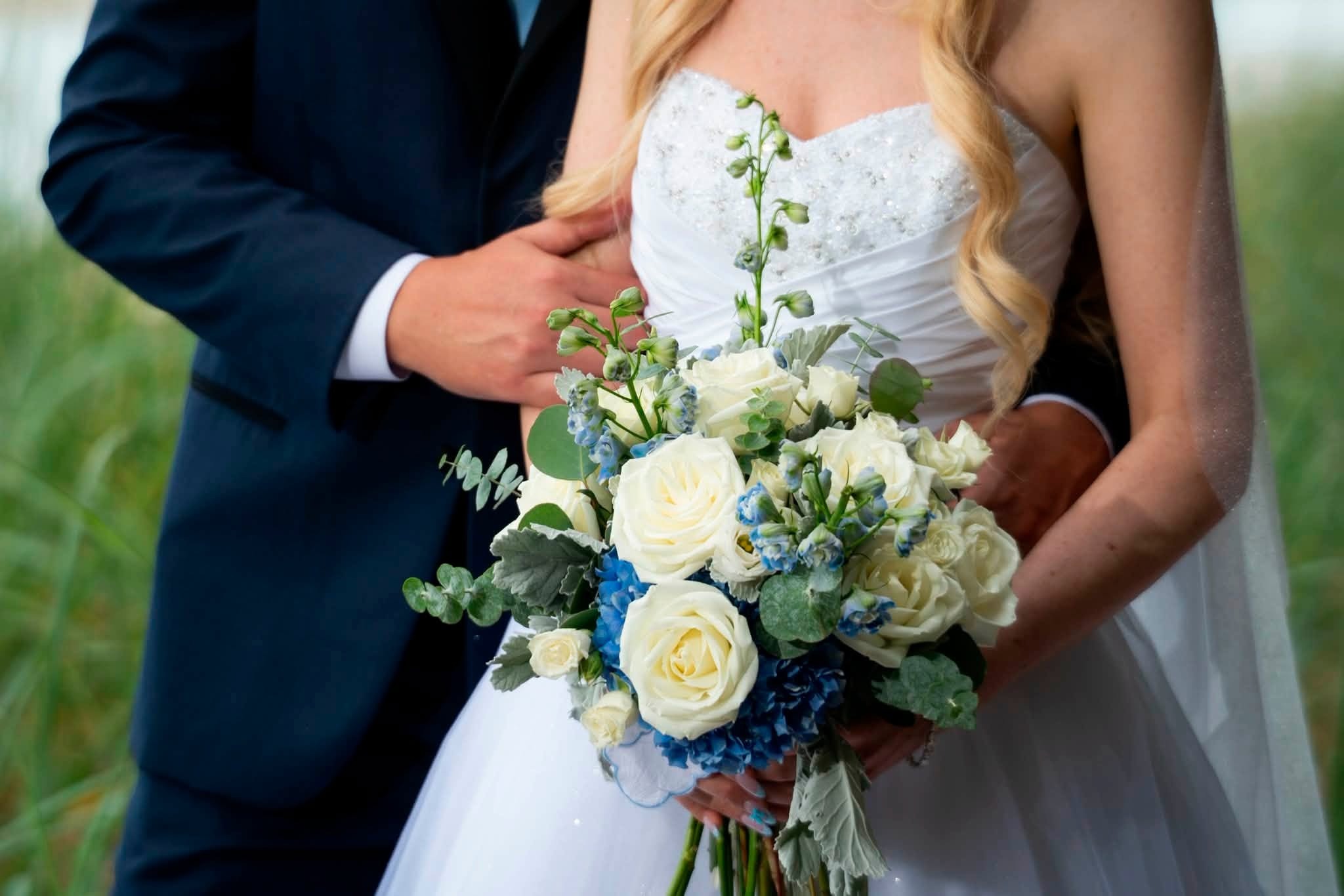Charlene's blue and white bouquet with dusty miller
