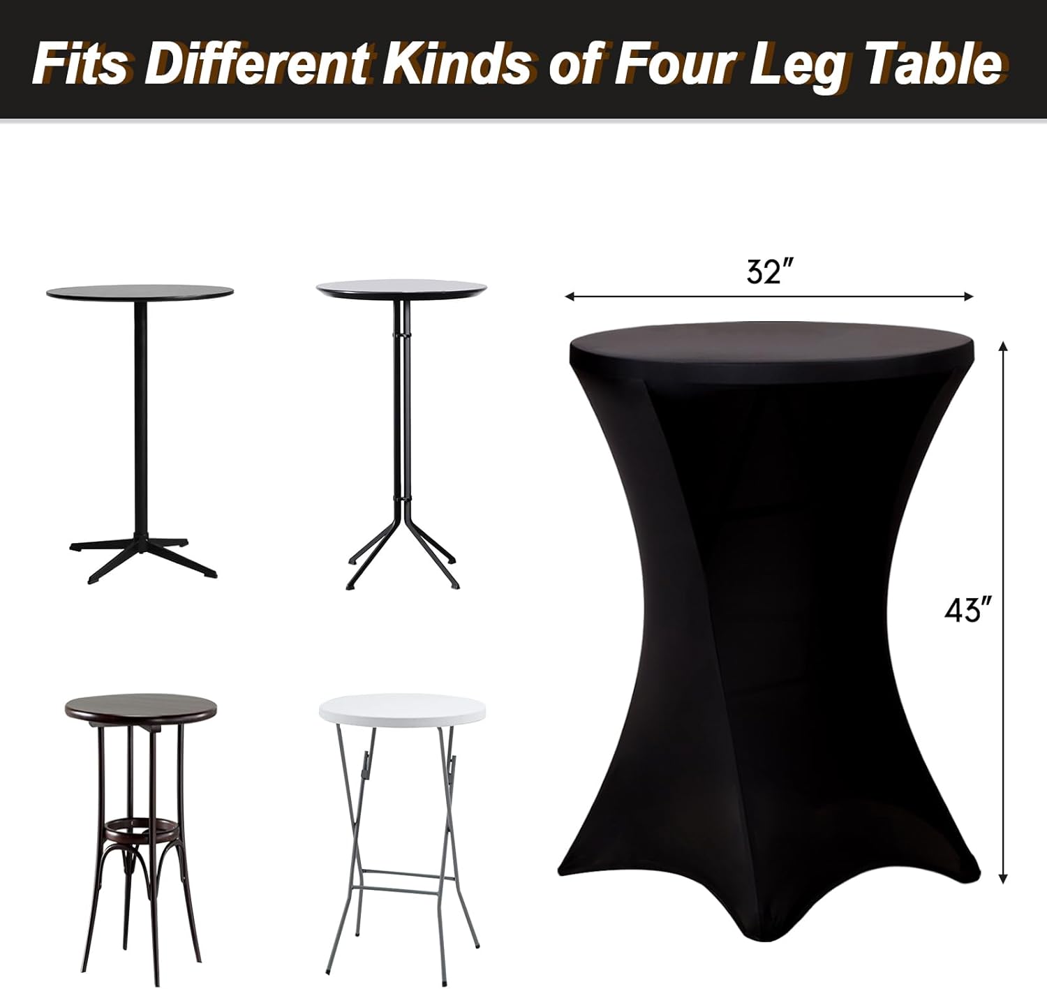Black Spandex Cocktail Table Covers (4 Pack)