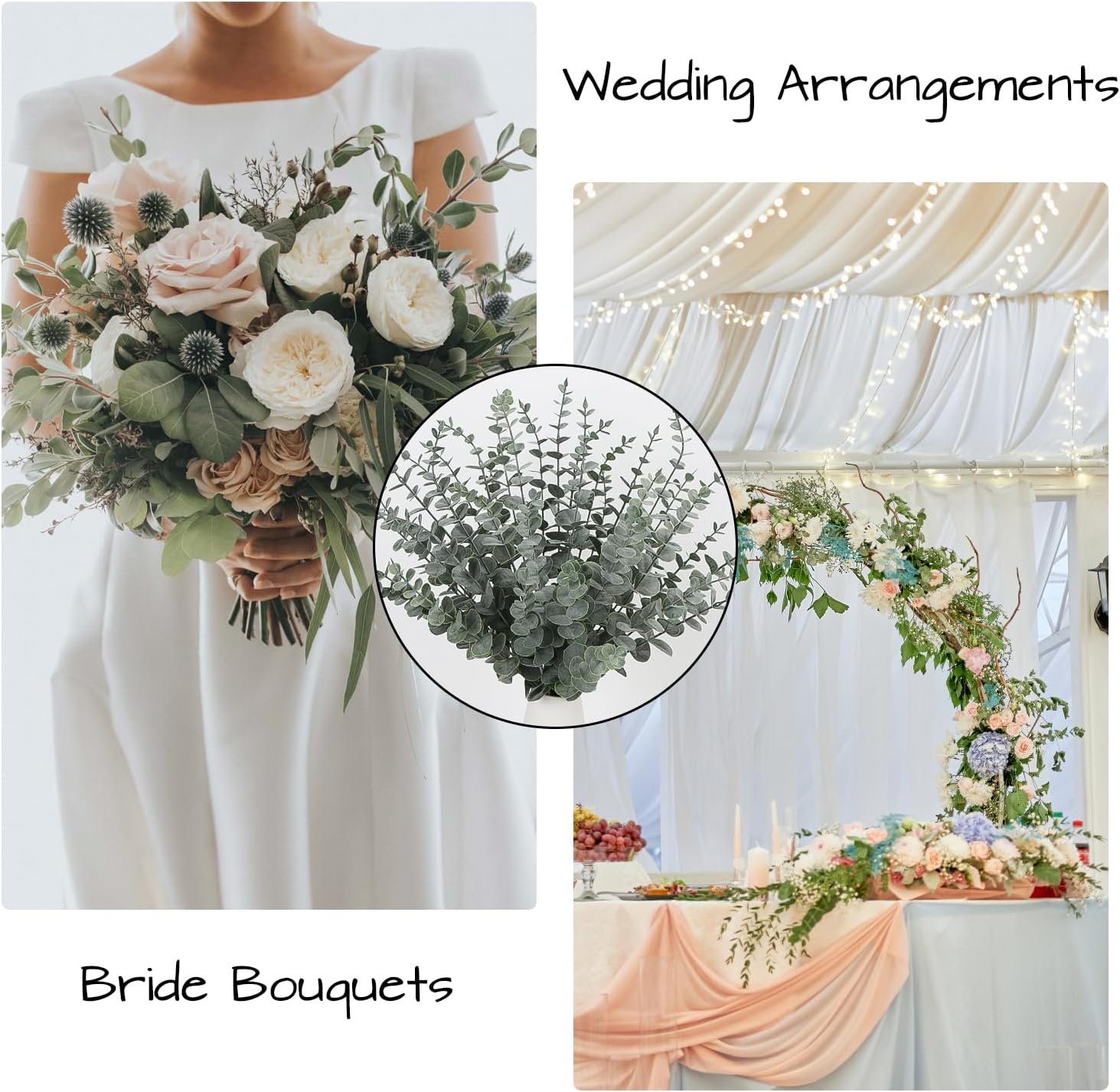 Artificial Eucalyptus Branches (50 PCS, 15”) for Centerpieces & Bouquets