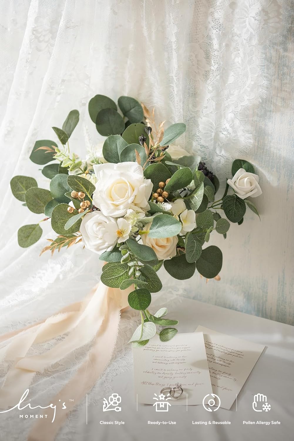 Ling’s Moment Artificial Flowers Box (White, Sage & Gold)