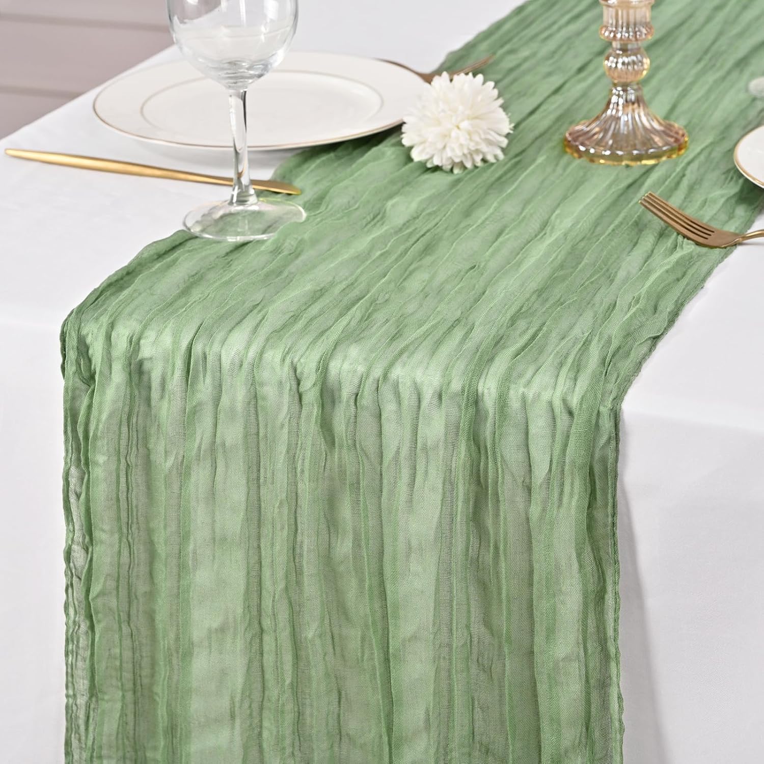 Sage Green Cheesecloth Table Runners (12 Pack, 10ft)