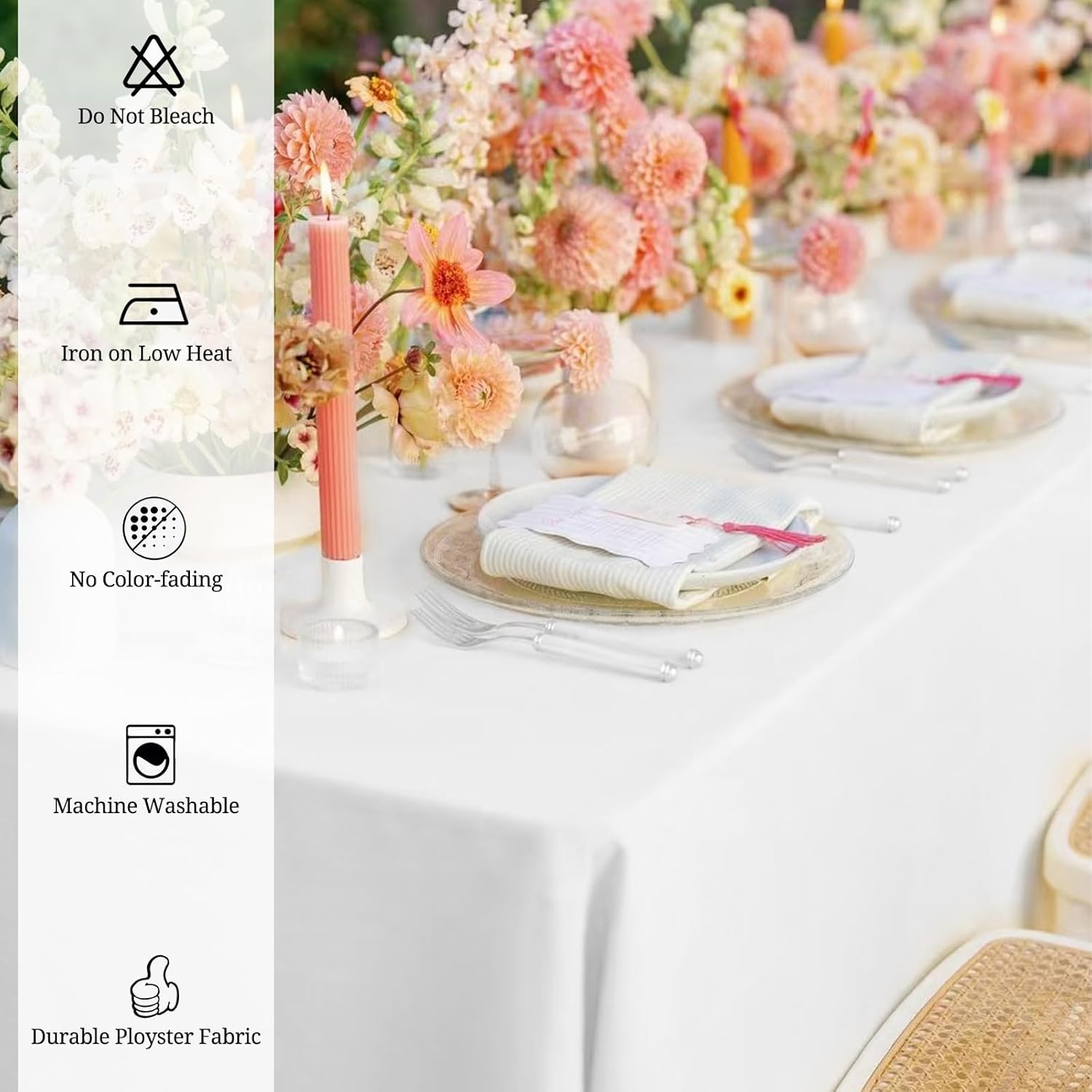 White Polyester Tablecloths (12-Pack, 90x156 Inch) for 8ft Tables