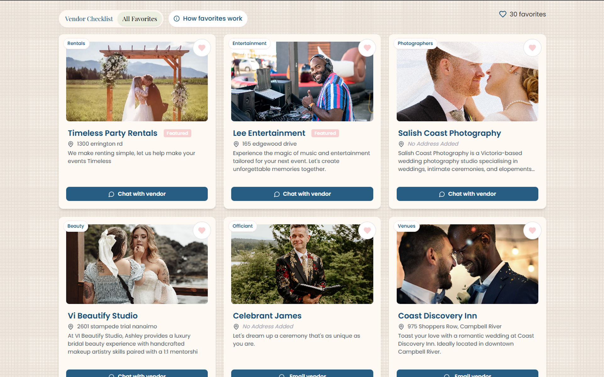 Wedding Vendor Favorites screenshot