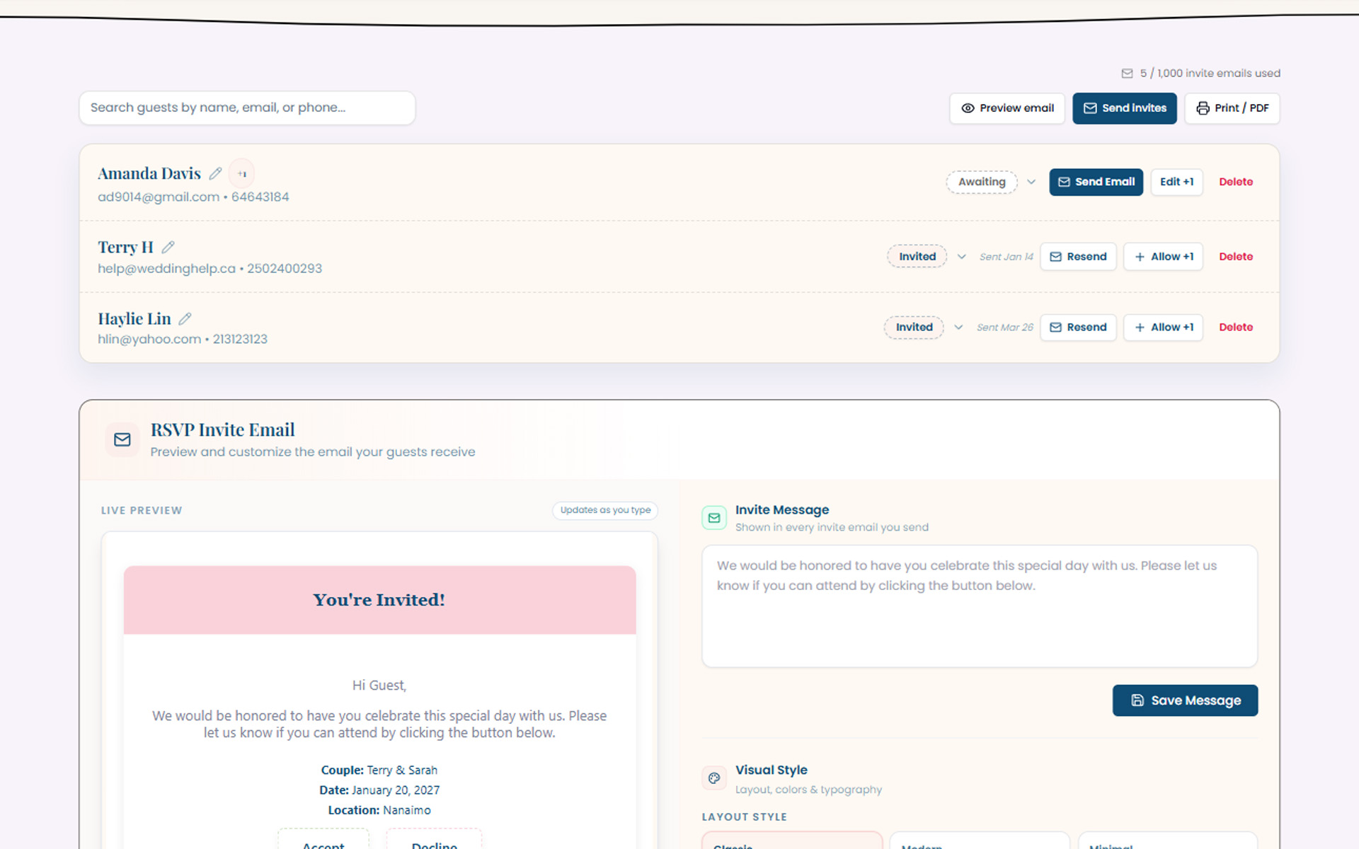 Online Wedding RSVP Tracker screenshot